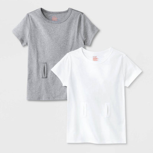 Kids' Adaptive 2pk Short Sleeve Undershirt with Abdominal Access - Cat & Jack™ Gray/White