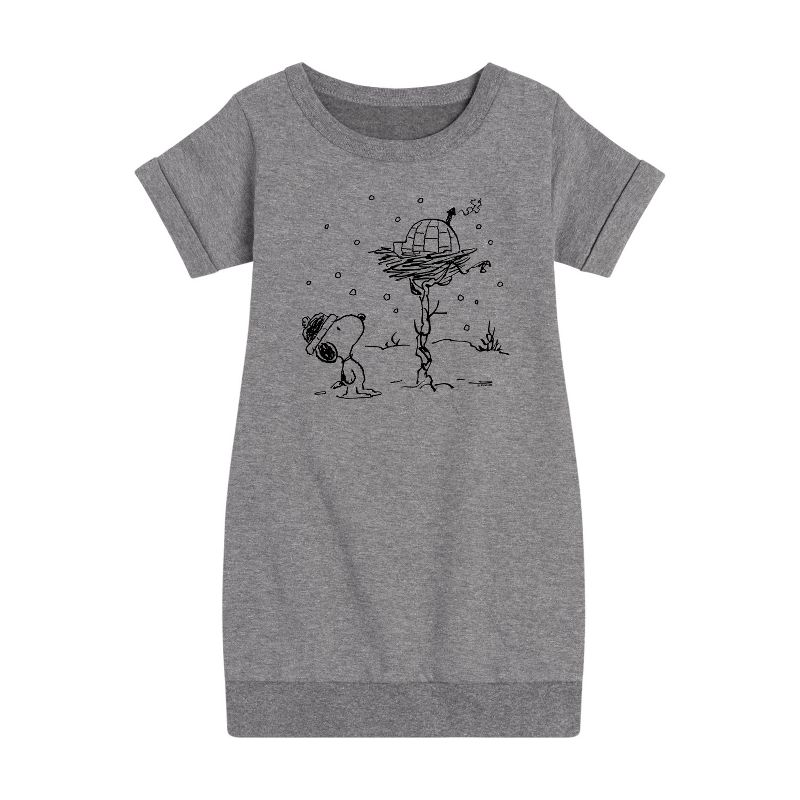 فستان سنوبي وودستوك إيغلو الجرافيكي بأكمام قصيرة من الصوف للبنات - بينتس