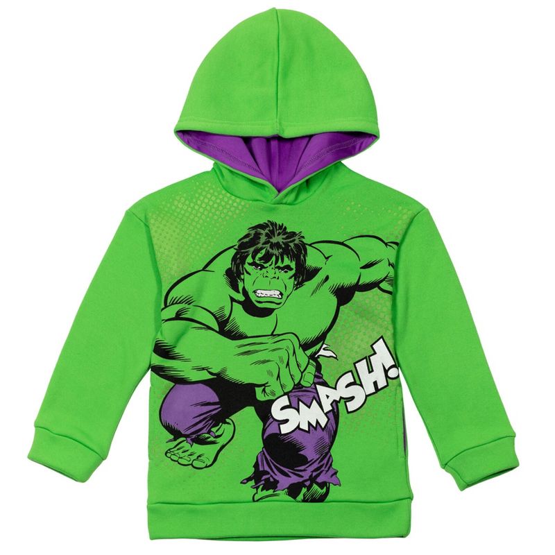 Marvel Avengers,Spider-Man Hulk Fleece Pullover Hoodie Little Kid to Big Kid