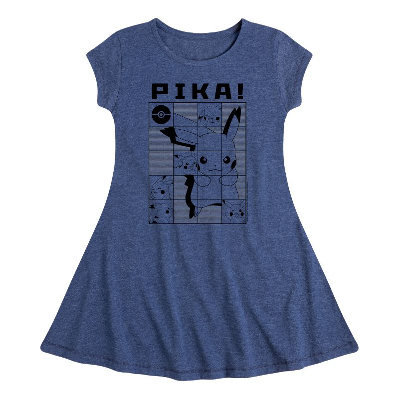 Girls' - Pokémon - Pika Squares Fit & Flair Cap Sleeve Dress