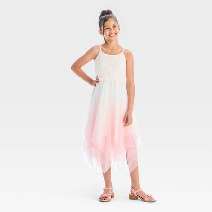 Zenzi Girls' Sleeveless Lace Ombre Dress - Ivory/Blush Pink