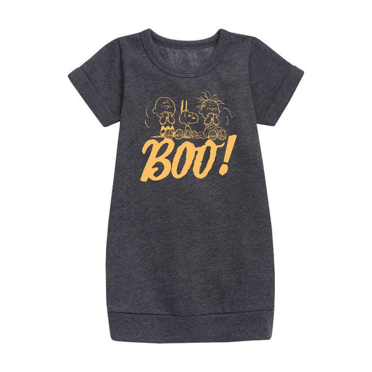 Girls' - Peanuts - Boo Graphic Short Sleeve Fleece Dress