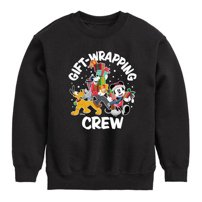 Boys' - Disney - Mickey, Pluto, & Goofy Gift Wrapping Crew Christmas Graphic Long Sleeve Fleece Sweatshirt