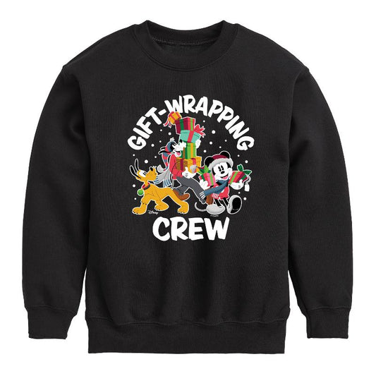 Boys' - Disney - Mickey, Pluto, & Goofy Gift Wrapping Crew Christmas Graphic Long Sleeve Fleece Sweatshirt