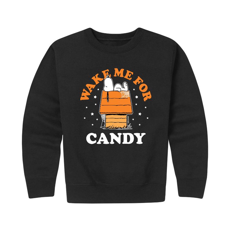 Boys' - Peanuts - Wake Me For Candy Graphic Long Sleeve Fleece Sweatshirt