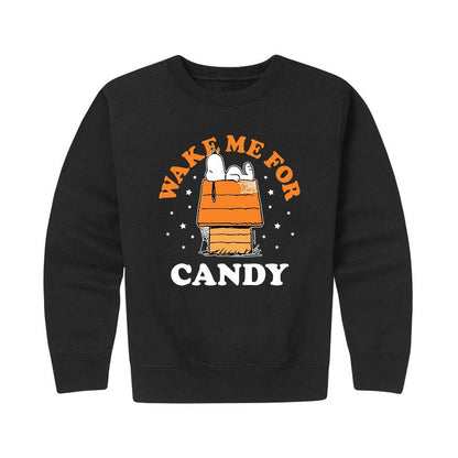Boys' - Peanuts - Wake Me For Candy Graphic Long Sleeve Fleece Sweatshirt