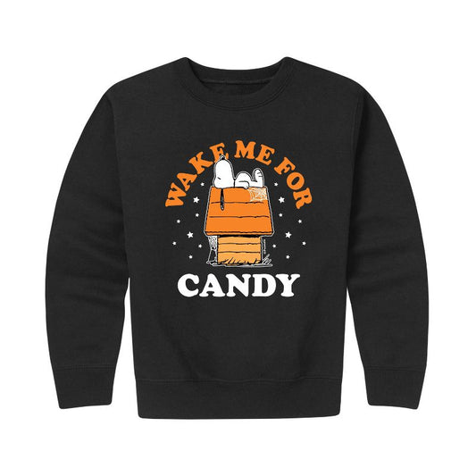 Boys' - Peanuts - Wake Me For Candy Graphic Long Sleeve Fleece Sweatshirt