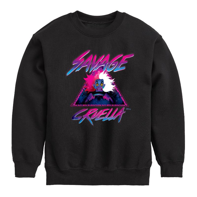 Boys' - Disney Villains - Cruella Savage Graphic Long Sleeve Fleece Sweatshirt