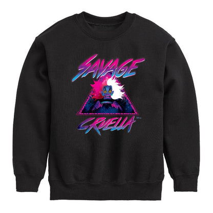 Boys' - Disney Villains - Cruella Savage Graphic Long Sleeve Fleece Sweatshirt