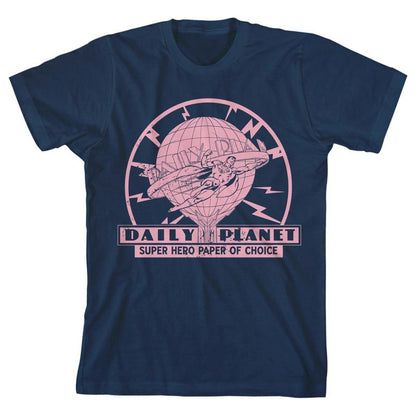 Superman Daily Planet Distressed Logo Youth Navy Blue Crew Neck Short Sleeve Tee