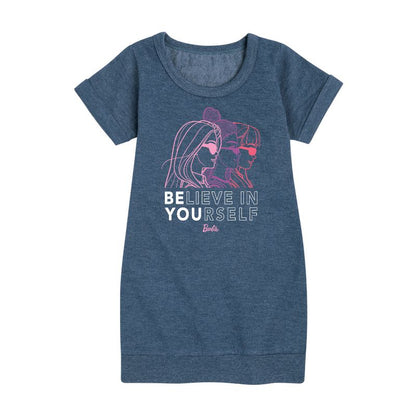 Girls' - Barbie - Believe in Yourself Graphic Short Sleeve Fleece Dress
