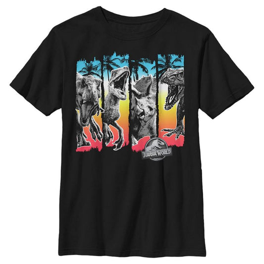 Boy's Jurassic World Tropical Dinosaurs Panels T-Shirt