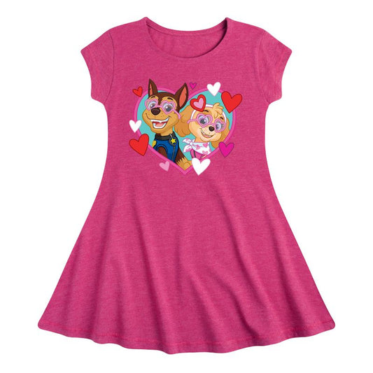 Girls' - Paw Patrol - Chase Sky Hearts Fit & Flair Cap Sleeve Dress
