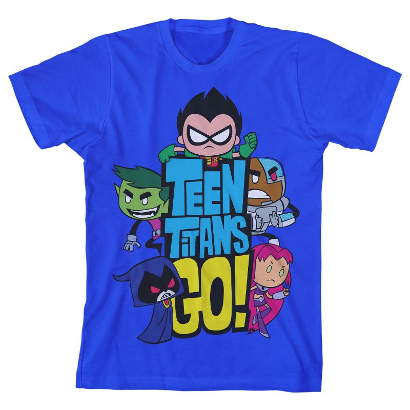 Teen Titans Go Characters And Logo Boy's Royal Blue T-shirt