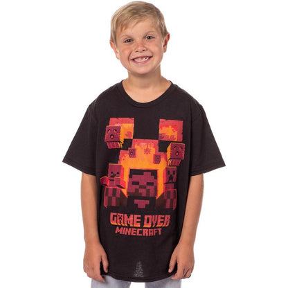 Minecraft Flaming Game Over Pixel Design T-Shirt