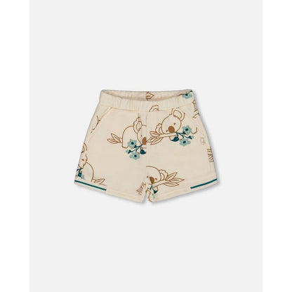 Deux par Deux Girl Printed French Terry Short Off-White and Koala