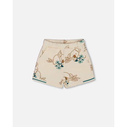 Deux par Deux Girl Printed French Terry Short Off-White and Koala
