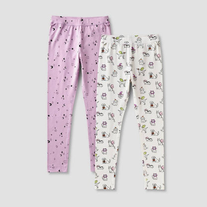 Girls' Adaptive 2pk Halloween Leggings - Cat & Jack™ Lavender/Cream