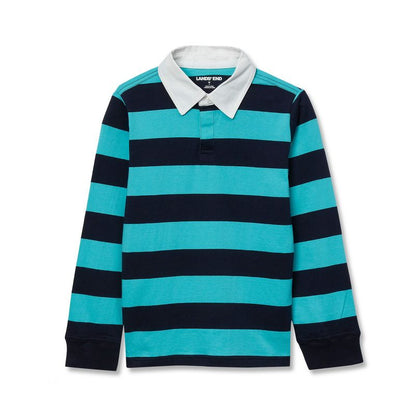 قميص الرجبي Lands' End Kids Husky بأكمام طويلة وياقة