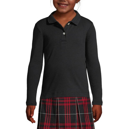 Lands' End School Uniform Kids Long Sleeve Feminine Fit Interlock Polo Shirt
