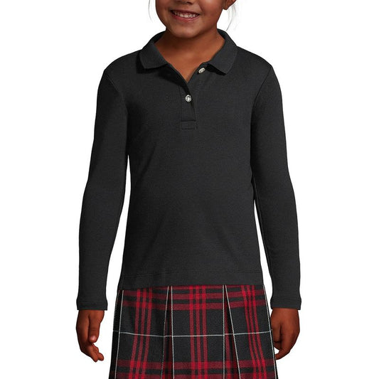 Lands' End School Uniform Kids Long Sleeve Feminine Fit Interlock Polo Shirt