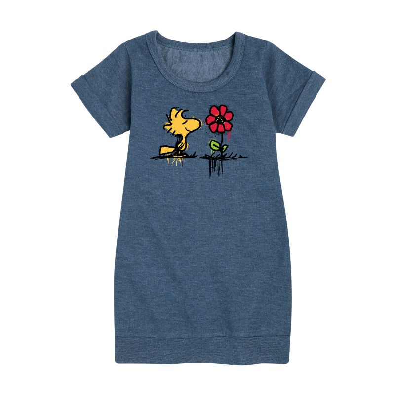 Girls' - Peanuts - Woodstock Rose Graphic Short Sleeve Fleece Dress