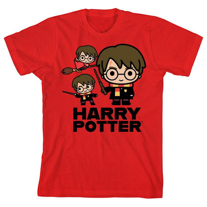 تي شيرت أحمر برسومات جرافيكية لمجموعة شخصيات هاري بوتر تشيبي للشباب