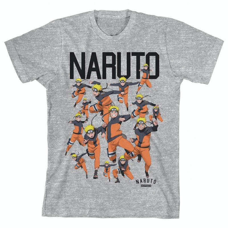 تي شيرت ناروتو سكواد آرت للشباب باللون الرمادي الفاتح
