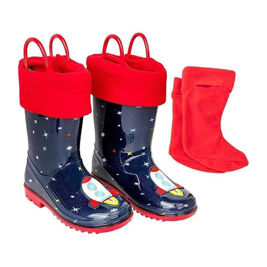 Addie & Tate Boys and Girls Rain Boots with Sock, Kids Rubber Boots- Size 8T to 12 years (Space/Celestial)