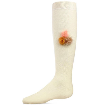 Memoi Fuzzy and Fun Girls Pom-Pom Cotton Blend Knee Socks
