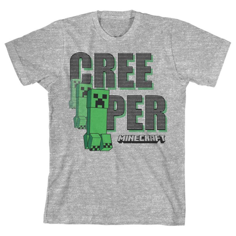 تي شيرت جرافيكي بأكمام قصيرة رمادي اللون بتصميم لعبة فيديو ماين كرافت للأولاد