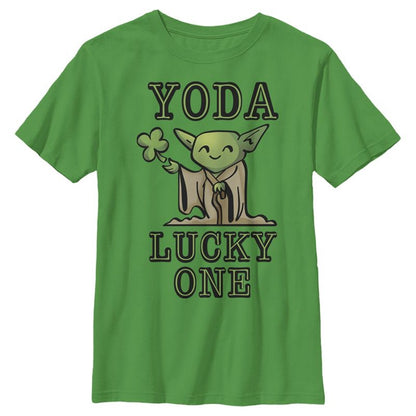 Boy's Star Wars St. Patrick's Day Cartoon Yoda Lucky One T-Shirt