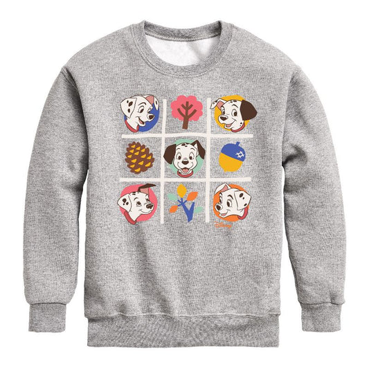 Boys' - 101 Dalmatians - Tic Tac Toe Grid of Puppies Graphic Long Sleeve Fleece Sweatshirt