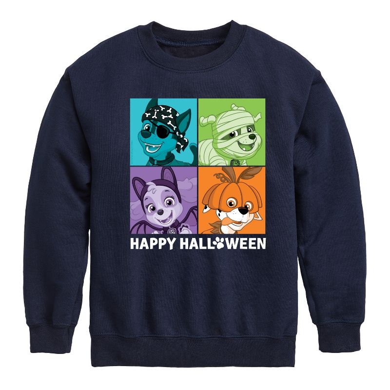 Boys' - Paw Patrol - Happy Halloween Character Grid Graphic Long Sleeve Fleece Sweatshirt