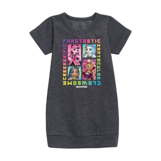 Girls' - Mattel - Clawsome, Fangtastic, Creeperific & Zapptacular Graphic Short Sleeve Fleece Dress