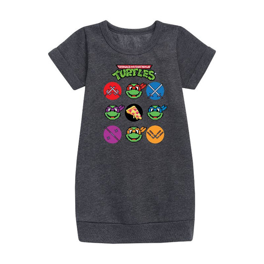 Girls' - Teenage Mutant Ninja Turtles - Turtles Character Grid Graphic Short Sleeve Fleece Dress