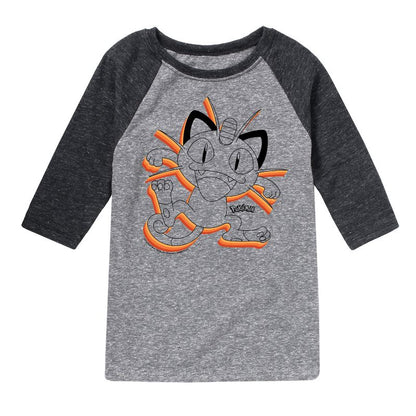 Boys' - Pokémon - Happy Meowth Retro Raglan Graphic T-Shirt