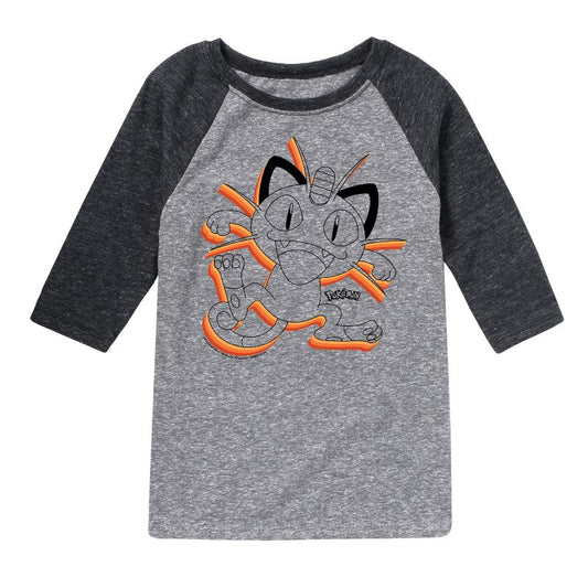 Boys' - Pokémon - Happy Meowth Retro Raglan Graphic T-Shirt
