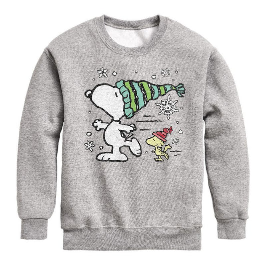 Boys' - Peanuts - Snoopy Woodstock Skate Graphic Long Sleeve Fleece Sweatshirt