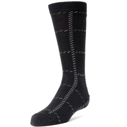 Memoi Windowpane Plaid Boys Cotton Blend Dress Socks