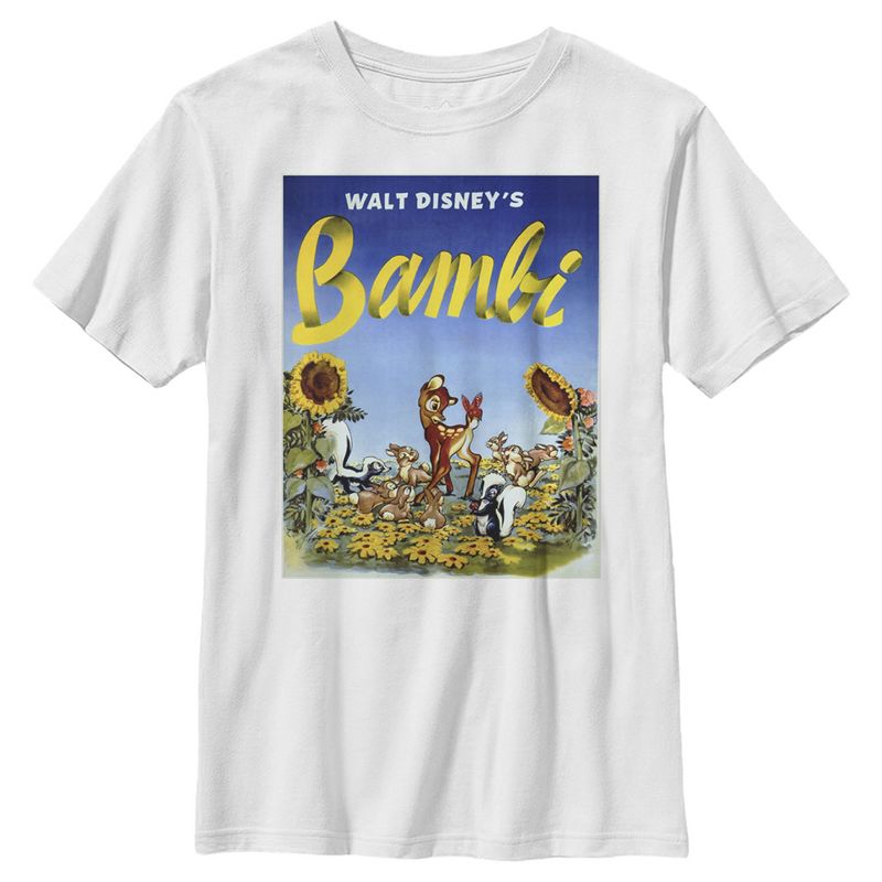 تي شيرت للأولاد مطبوع عليه ملصق فيلم بامبي الكلاسيكي الزهري
