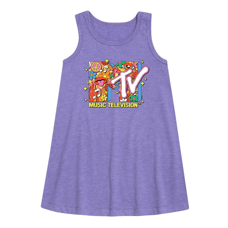 Girls' - MTV - Logo Retro Collage Graphic Sleeveless Aline Dress