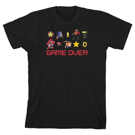 تي شيرت أسود للأولاد من لعبة Sonic The Hedgehog Game Over Pixel Characters