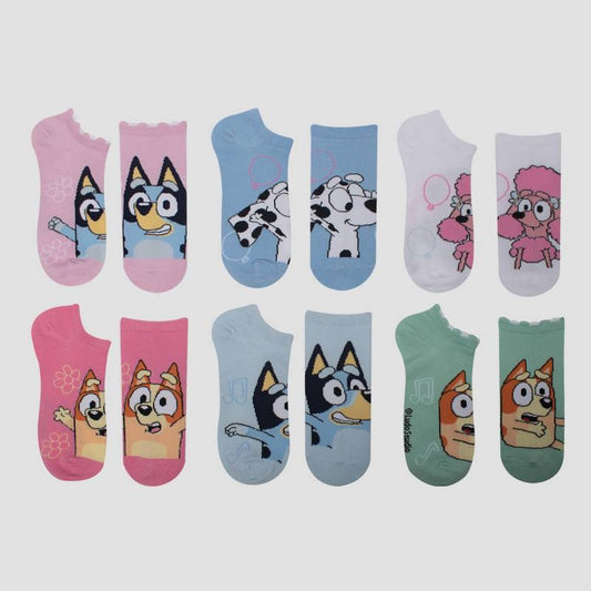 Girls' Bluey 6pk No Show Socks - Blue