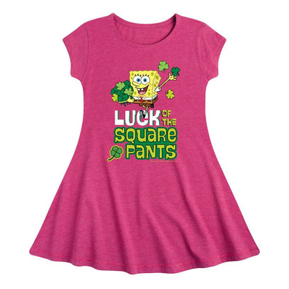 Girls' - SpongeBob Squarepants - Luck Of The Square Pants Fit & Flair Cap Sleeve Dress