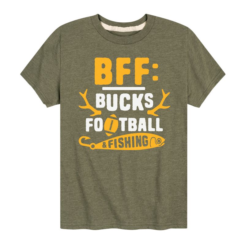 تي شيرت جرافيكي بأكمام قصيرة مطبوع عليه رسالة فورية للأولاد - Bff Bucks Football Fishing
