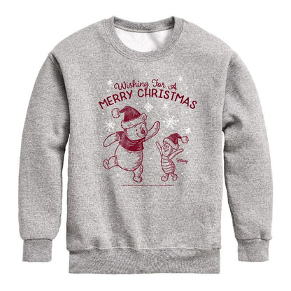 Boys' - Winnie the Pooh - Pooh & Piglet Wishing for a Merry Christmas Graphic Long Sleeve Fleece Sweatshirt
