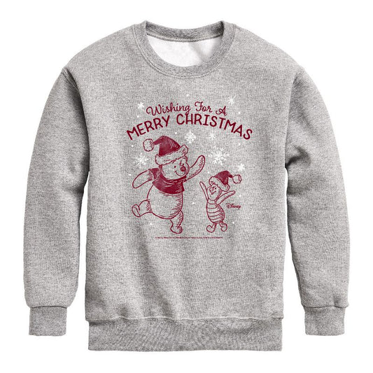 Boys' - Winnie the Pooh - Pooh & Piglet Wishing for a Merry Christmas Graphic Long Sleeve Fleece Sweatshirt