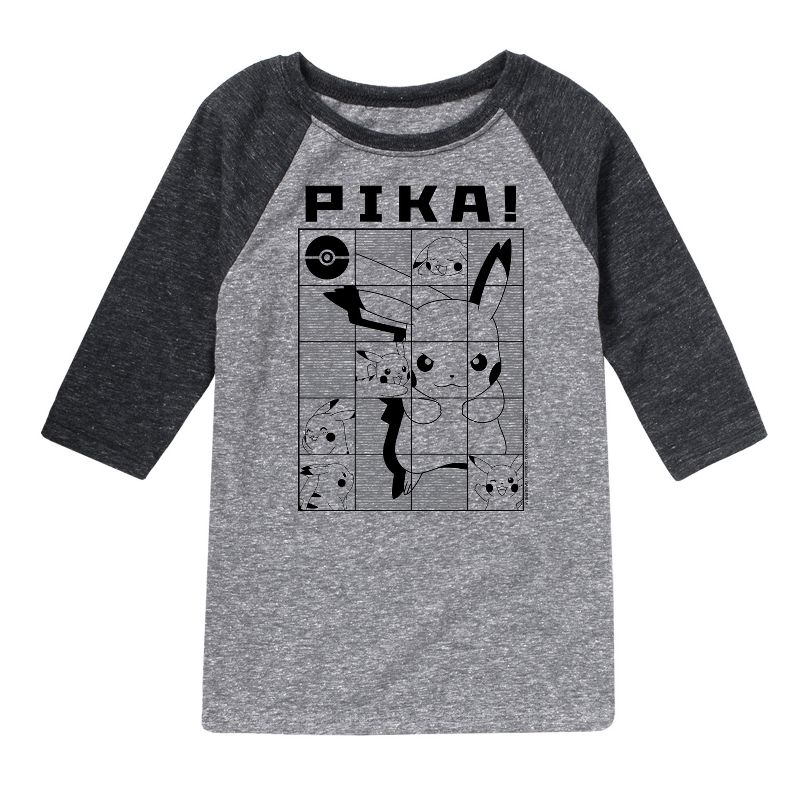 Boys' - Pokémon - Pika Pikachu Grid Raglan Graphic T-Shirt