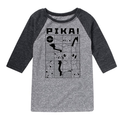 Boys' - Pokémon - Pika Pikachu Grid Raglan Graphic T-Shirt